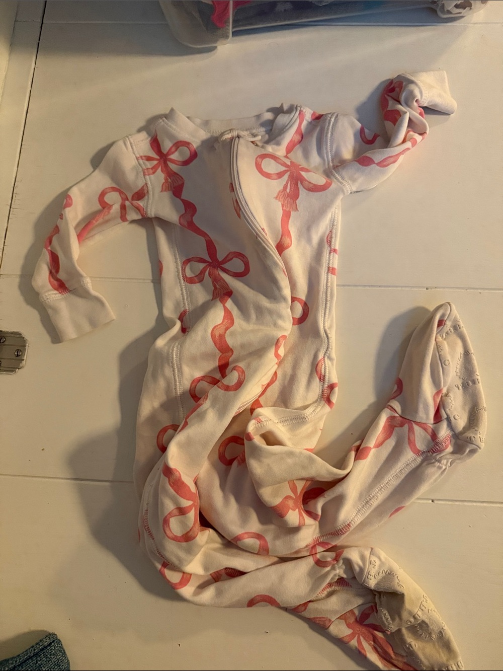 The Beaufort Bonnet Company White Footed Sleep Sack with Pink Bow Print